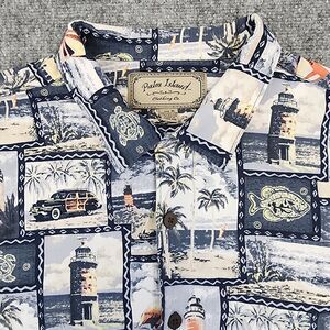Palm Island Shirt Men XL Retro Car Lighthouse Hawaiian Tropical Camp Loop Collar